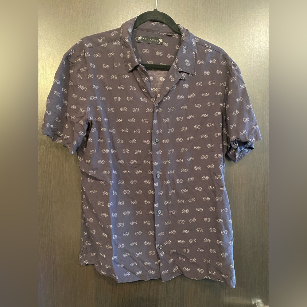 AllSaints "Snake Eyes" Dice Print Viscose Short Sleeve Shirt Medium